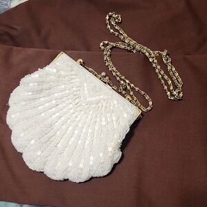 Hand beaded shell clutch/ crossbody bag